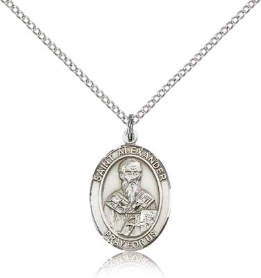 Sterling Silver St. Alexander Sauli Pendant, Sterling Silver Lite Curb Chain, Medium Size Catholic Medal, 3/4" x 1/2"