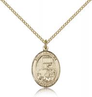 Gold Filled St. Benjamin Pendant, Gold Filled Lite Curb Chain, Medium Size Catholic Medal, 3/4" x 1/2"