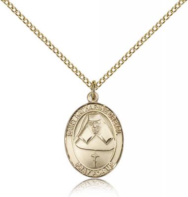 Gold Filled St. Katharine Drexel Pendant, Gold Filled Lite Curb Chain, Medium Size Catholic Medal, 3/4" x 1/2"