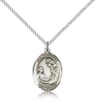 Sterling Silver St. Cecilia Pendant, Sterling Silver Lite Curb Chain, Medium Size Catholic Medal, 3/4" x 1/2"
