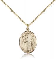 Gold Filled St. Brendan the Navigator Pendant, Gold Filled Lite Curb Chain, Medium Size Catholic Medal, 3/4" x 1/2"