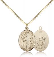 Gold Filled St. Brendan the Navigator / Navy Penda, Gold Filled Lite Curb Chain, Medium Size Catholic Medal, 3/4" x 1/2"