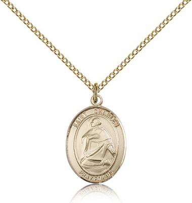 Gold Filled St. Charles Borromeo Pendant, Gold Filled Lite Curb Chain, Medium Size Catholic Medal, 3/4" x 1/2"
