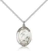 Sterling Silver St. Charles Borromeo Pendant, Sterling Silver Lite Curb Chain, Medium Size Catholic Medal, 3/4" x 1/2"