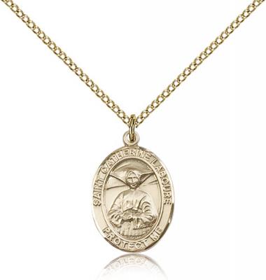 Gold Filled St. Catherine Laboure Pendant, Gold Filled Lite Curb Chain, Medium Size Catholic Medal, 3/4" x 1/2"