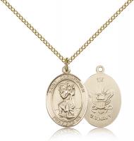 Gold Filled St. Christopher / Navy Pendant, Gold Filled Lite Curb Chain, Medium Size Catholic Medal, 3/4" x 1/2"