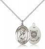 Sterling Silver St. Christopher / Coast Guard Pend, Sterling Silver Lite Curb Chain, Medium Size Catholic Medal, 3/4" x 1/2"