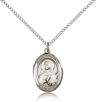 Sterling Silver St. Dorothy Pendant, Sterling Silver Lite Curb Chain, Medium Size Catholic Medal, 3/4" x 1/2"