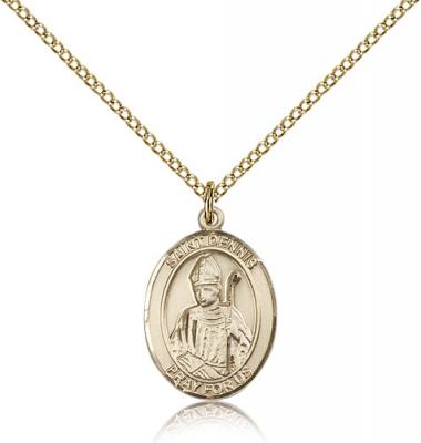 Gold Filled St. Dennis Pendant, Gold Filled Lite Curb Chain, Medium Size Catholic Medal, 3/4" x 1/2"