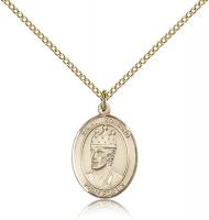 Gold Filled St. Edward the Confessor Pendant, Gold Filled Lite Curb Chain, Medium Size Catholic Medal, 3/4" x 1/2"