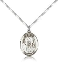 Sterling Silver St. David of Wales Pendant, Sterling Silver Lite Curb Chain, Medium Size Catholic Medal, 3/4" x 1/2"