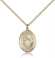 Gold Filled St. Clare of Assisi Pendant, Gold Filled Lite Curb Chain, Medium Size Catholic Medal, 3/4" x 1/2"