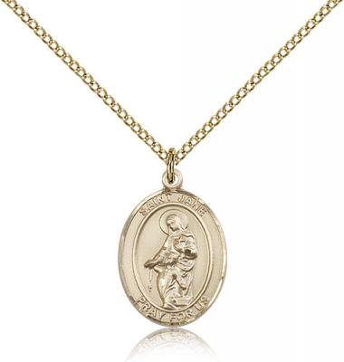 Gold Filled St. Jane of Valois Pendant, Gold Filled Lite Curb Chain, Medium Size Catholic Medal, 3/4" x 1/2"