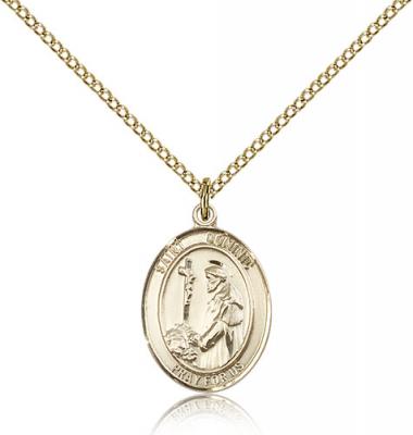 Gold Filled St. Dominic De Guzman Pendant, Gold Filled Lite Curb Chain, Medium Size Catholic Medal, 3/4" x 1/2"