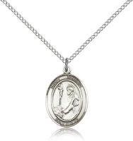 Sterling Silver St. Dominic De Guzman Pendant, Sterling Silver Lite Curb Chain, Medium Size Catholic Medal, 3/4" x 1/2"