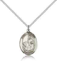 Sterling Silver St. Dymphna Pendant, Sterling Silver Lite Curb Chain, Medium Size Catholic Medal, 3/4" x 1/2"