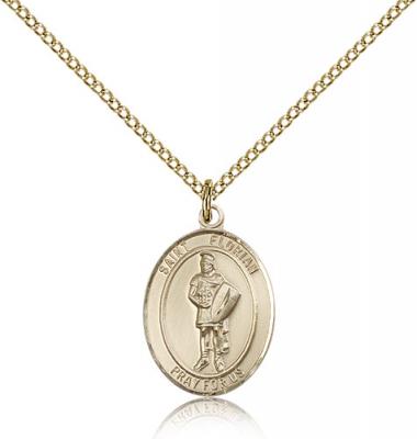 Gold Filled St. Florian Pendant, Gold Filled Lite Curb Chain, Medium Size Catholic Medal, 3/4" x 1/2"