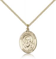 Gold Filled St. Francis De Sales Pendant, Gold Filled Lite Curb Chain, Medium Size Catholic Medal, 3/4" x 1/2"
