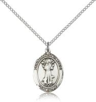 Sterling Silver St. Francis of Assisi Pendant, Sterling Silver Lite Curb Chain, Medium Size Catholic Medal, 3/4" x 1/2"