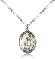 Sterling Silver St. Genesius of Rome Pendant, Sterling Silver Lite Curb Chain, Medium Size Catholic Medal, 3/4" x 1/2"