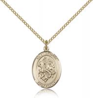 Gold Filled St. George Pendant, Gold Filled Lite Curb Chain, Medium Size Catholic Medal, 3/4" x 1/2"