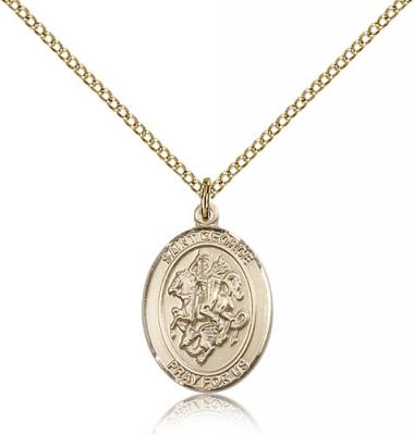 Gold Filled St. George Pendant, Gold Filled Lite Curb Chain, Medium Size Catholic Medal, 3/4" x 1/2"