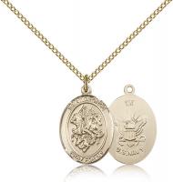 Gold Filled St. George / Navy Pendant, Gold Filled Lite Curb Chain, Medium Size Catholic Medal, 3/4" x 1/2"