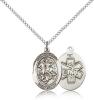 Sterling Silver St. George / Emt Pendant, Sterling Silver Lite Curb Chain, Medium Size Catholic Medal, 3/4" x 1/2"