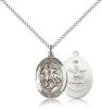 Sterling Silver St. George / Army Pendant, Sterling Silver Lite Curb Chain, Medium Size Catholic Medal, 3/4" x 1/2"