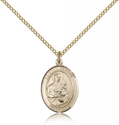 Gold Filled St. Gerard Majella Pendant, Gold Filled Lite Curb Chain, Medium Size Catholic Medal, 3/4" x 1/2"