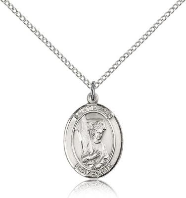 Sterling Silver St. Helen Pendant, Sterling Silver Lite Curb Chain, Medium Size Catholic Medal, 3/4" x 1/2"