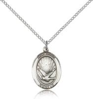 Sterling Silver Holy Spirit Pendant, Sterling Silver Lite Curb Chain, Medium Size Catholic Medal, 3/4" x 1/2"
