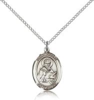 Sterling Silver St. Isidore of Seville Pendant, Sterling Silver Lite Curb Chain, Medium Size Catholic Medal, 3/4" x 1/2"