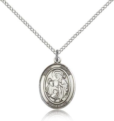Sterling Silver St. James the Greater Pendant, Sterling Silver Lite Curb Chain, Medium Size Catholic Medal, 3/4" x 1/2"