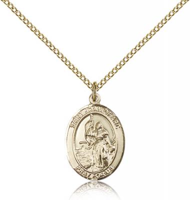 Gold Filled St. Joan of Arc Pendant, Gold Filled Lite Curb Chain, Medium Size Catholic Medal, 3/4" x 1/2"
