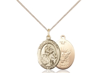 Gold Filled St. Joan Of Arc / Navy Pendant, GF Lite Curb Chain, Medium Size Catholic Medal, 3/4" x 1/2"