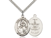 Sterling Silver St. Joan Of Arc / Army Pendant, SS Lite Curb Chain, Medium Size Catholic Medal, 3/4" x 1/2"