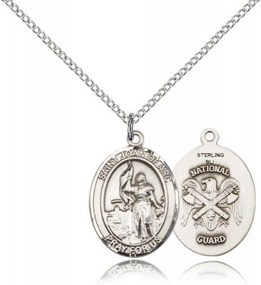Sterling Silver St. Joan of Arc / Nat'L Guard Pend, Sterling Silver Lite Curb Chain, Medium Size Catholic Medal, 3/4" x 1/2"