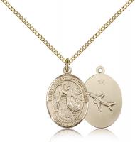 Gold Filled St. Joseph of Cupertino Pendant, Gold Filled Lite Curb Chain, Medium Size Catholic Medal, 3/4" x 1/2"