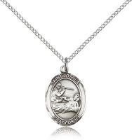 Sterling Silver St. Joshua Pendant, Sterling Silver Lite Curb Chain, Medium Size Catholic Medal, 3/4" x 1/2"