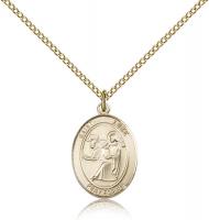 Gold Filled St. Luke the Apostle Pendant, Gold Filled Lite Curb Chain, Medium Size Catholic Medal, 3/4" x 1/2"