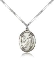 Sterling Silver St. Luke the Apostle Pendant, Sterling Silver Lite Curb Chain, Medium Size Catholic Medal, 3/4" x 1/2"