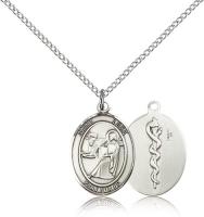 Sterling Silver St. Luke the Apostle / Doctor Pend, Sterling Silver Lite Curb Chain, Medium Size Catholic Medal, 3/4" x 1/2"