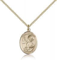 Gold Filled St. Mark the Evangelist Pendant, Gold Filled Lite Curb Chain, Medium Size Catholic Medal, 3/4" x 1/2"