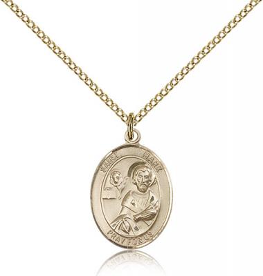 Gold Filled St. Mark the Evangelist Pendant, Gold Filled Lite Curb Chain, Medium Size Catholic Medal, 3/4" x 1/2"
