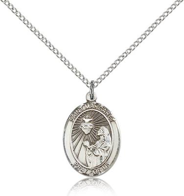 Sterling Silver St. Margaret Mary Alacoque Pendant, Sterling Silver Lite Curb Chain, Medium Size Catholic Medal, 3/4" x 1/2"