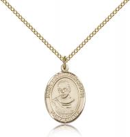 Gold Filled St. Maximilian Kolbe Pendant, Gold Filled Lite Curb Chain, Medium Size Catholic Medal, 3/4" x 1/2"