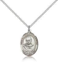 Sterling Silver St. Maximilian Kolbe Pendant, Sterling Silver Lite Curb Chain, Medium Size Catholic Medal, 3/4" x 1/2"