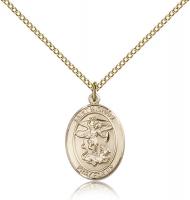 Gold Filled St. Michael the Archangel Pendant, Gold Filled Lite Curb Chain, Medium Size Catholic Medal, 3/4" x 1/2"