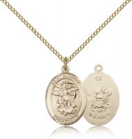 Gold Filled St. Michael / Navy Pendant, Gold Filled Lite Curb Chain, Medium Size Catholic Medal, 3/4" x 1/2"